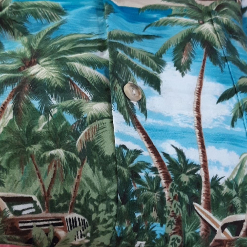RJC Tropical Hawaiian Shirt Print 2XL Cotton B15 Mens Button Up Car